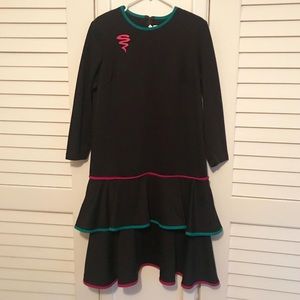 Vintage 80s Tiered Plus Size Dress with Brooch